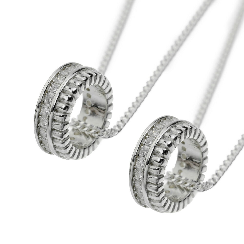 \クーポン配布中/Binich(ビニッチ) 【ペア販売】ミルグレイン デザイン ジルコニア リング ペアペンダント ペアネックレス 1mm喜平チェーン メンズ ...