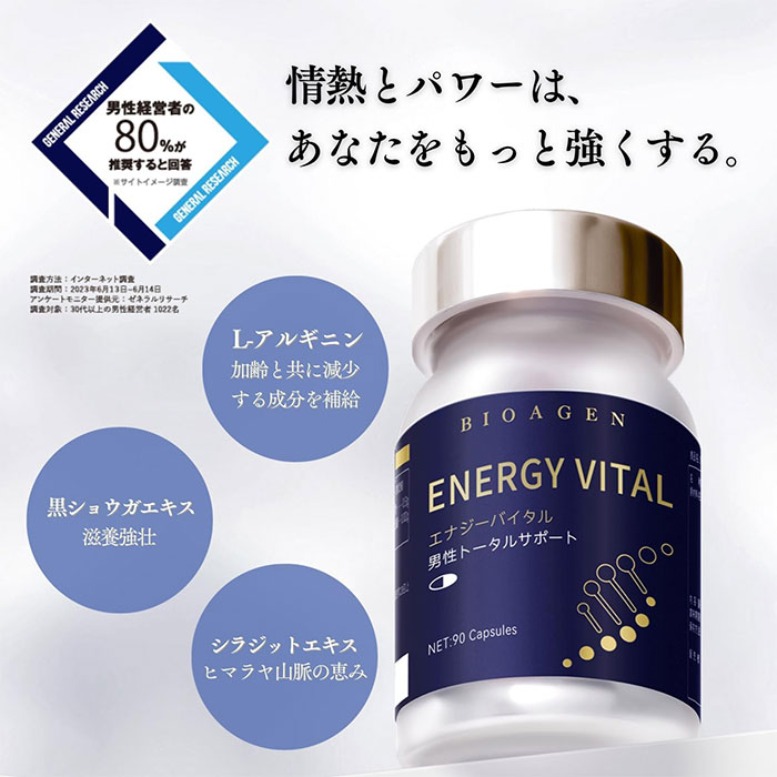 【10/4(20時)〜マラソン限定クーポン】【正規販売店】BIOAGEN ENERGY VITAL エナジーバイタル 90粒入り サプリメント メンズサプリ 男性向け アルギニン 亜鉛 カプセル 日本製 正規品 バイオエイジン【ポイント20倍】 binotoki-10000083 BINOTOKI+ サンプル画像2