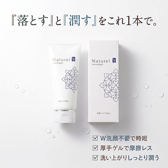 汚れをしっかりとりこんで、洗い流す！メイク落とし&洗顔を1つに ナチュレルのクレンジングは、汚れを落としやすいゲル状。 必要な潤いをキープしながら、汚れとメイクを優しく洗い流します。 お肌のことを考えた5種類の美肌成分を配合。 お肌に優しいアミノ酸主体で、デリケートな肌の方にもおすすめです。 5種類の肌を整える成分で、汚れを洗い流ししっとりとした肌に。 ＜肌を清潔に保つ成分＞ 【グルコオリゴ糖】 弱くなりがちなバリア機能に働きかけ、清潔な肌環境へと導きます。 ＜肌を引きしめる成分＞ 【カミツレ花エキス、アシタバ葉／茎エキス】 植物エキスが肌トラブルを抑え、肌をキュッと引きしめます。 ＜肌に潤いを与える成分＞ 【キュウリ果実エキス、マグワ根皮エキス】 肌に潤いを与えるキュウリ果実エキスやマグワ根皮エキス配合。肌の内側に働きかけ、みずみずしい肌へと導きます。 　 商品名 　 ナチュレルSP クレンジングゲル 　 成分 　 水、DPG、グリセリン、ラウラミドプロピルベタイン、ラウラミンオキシド、ココイルグルタミン酸TEA、カルボマー、 α-グルカンオリゴサッカリド、異性化糖、カミツレ花エキス、アシタバ葉/茎エキス、マグワ根皮エキス、キュウリ果実エキス、BG、アルギン酸Na、 水酸化K、メチルパラベン 　 内容量 　 200g 　 使用方法 　 ＜朝のカンタン洗顔＞ （1）ぬるま湯で顔を予備洗いしたあと、適量を手にとってよく泡立てます。 （2）顔を包むようにやさしくマッサージ。あとはしっかりすすいで下さい。 ＜夜のシッカリ洗顔＞ （1）顔全体にのばし、メイクとなじませクレンジングします。 （2）水を加え顔の上で泡立たせながら包むように洗い、メイクを浮かせます。あとはしっかりすすいで下さい。 　 使用上の注意 　 ＜定められた使用法を守ること＞ ◆お肌に合わないときや、傷やはれもの・湿疹等、異常のある部位にはお使いにならないでください。 ◆使用中や使用後に赤み・はれ・かゆみ・刺激等の異常があらわれた場合は使用を中止し、皮膚科専門医等に相談してください。そのまま使用を続けますと症状を悪化させることがあります。 ◆お肌の弱い方は腕の内側の皮膚の弱い部分に少量を塗布し、赤みやかゆみが起きないことをご確認ください。 ◆目に入らないようご注意ください。万一、目に入った場合は、すぐに水又はぬるま湯で洗い流してください。 ◆乳幼児の手の届かない所に保管してください。 ◆直射日光の当たる所や極端に高温又は低温の所には保管しないでください。 ◆使用後は必ずキャップをしっかりしめてください。 ◆開封後はお早めにご使用ください。 　 保存方法 　 ◆乳幼児の手の届かない所に保管してください。 ◆直射日光の当たる所や極端に高温又は低温の所には保管しないでください。 ◆使用後は必ずキャップをしっかりしめてください。 ◆開封後はお早めにご使用ください。 　 区分 　 日用雑貨 　 製造販売元 　 日本健康美容開発 ※製品のデザイン、仕様、外観、価格は予告なく変更する場合があります。予めご了承ください。 広告文責：フジサワ薬局　0268-71-6338