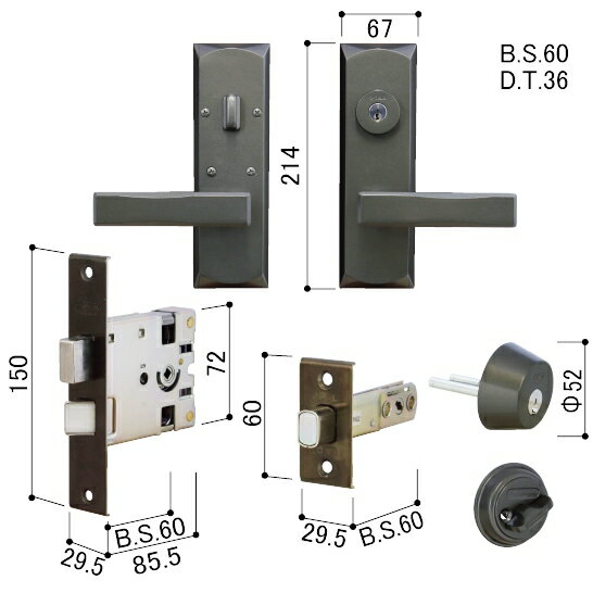 YKK 玄関ドア GOAL CT AD ドアハンドル レバーハンドル錠セット HHJ-0515