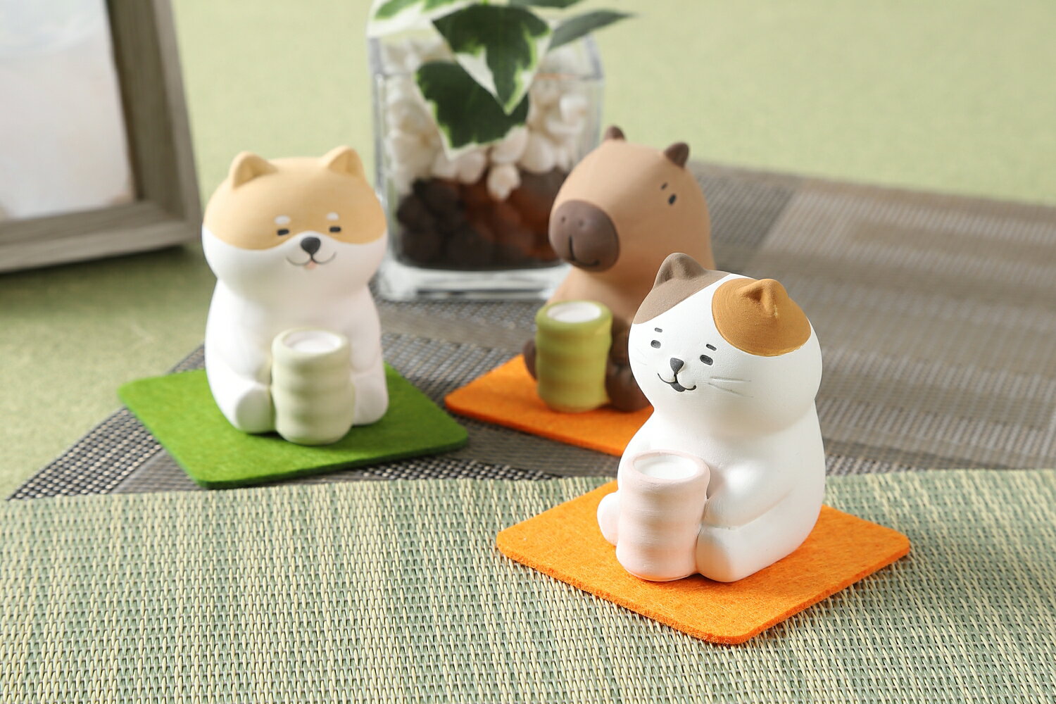 ( 送料無料 ) decole のんびりお茶アロママスコット アロマストーン 陶製 ストーンディフューザー ( アロマディッシュ / アロマディフューザー) 2