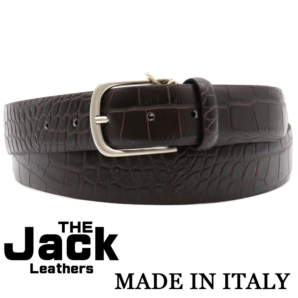 楽天スーツ＆ファッションTheShopBIOSTHE JACK Leathers　ザ・ジャックレザー イタリア製　レザーベルト　クロコ型押しレザー メンズ サイズ調整フリーサイズ ≪本革　ビジネス　カジュアル　紳士ベルト　35mm　ダークブラウン 大きいサイズ　イタリアブランド≫≪ベルト2本セール対象≫【送料無料】17000RM