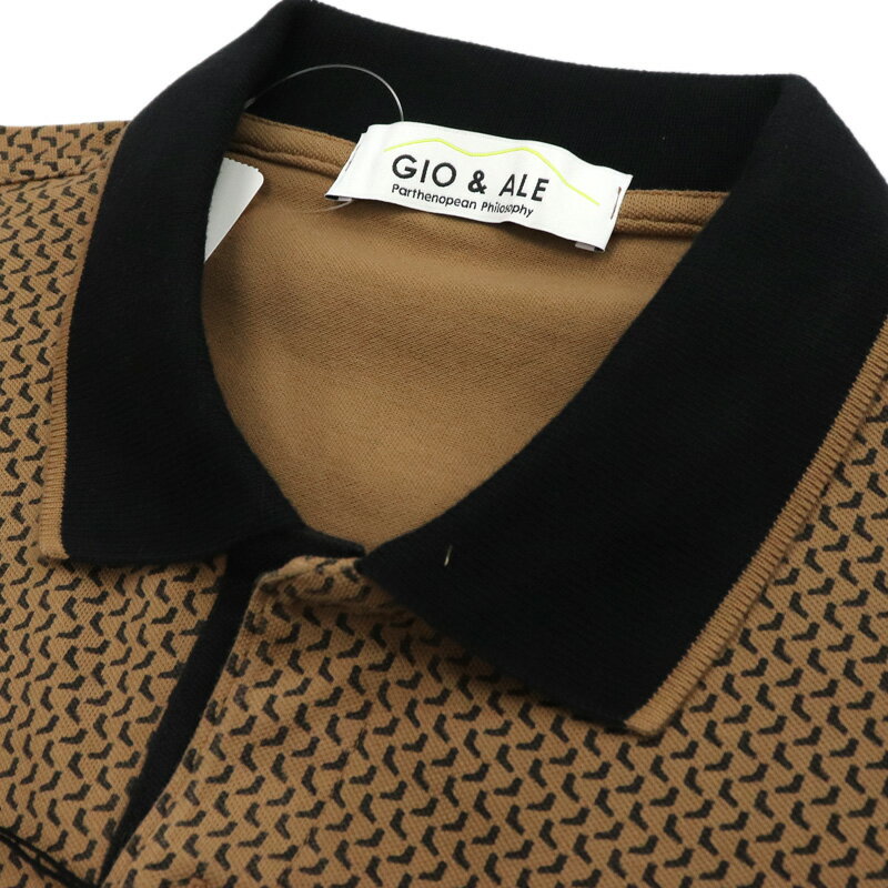 GIO&ALE≪ジオアンドエール≫イタリア製ストレッチ鹿の子ポロシャツメンズ春夏ストレッチコットン半袖シャツ≪ライトブラウンブラック黒プリント柄ポロシャツイタリアブランド大きいサイズ≫【送料無料】13000NK