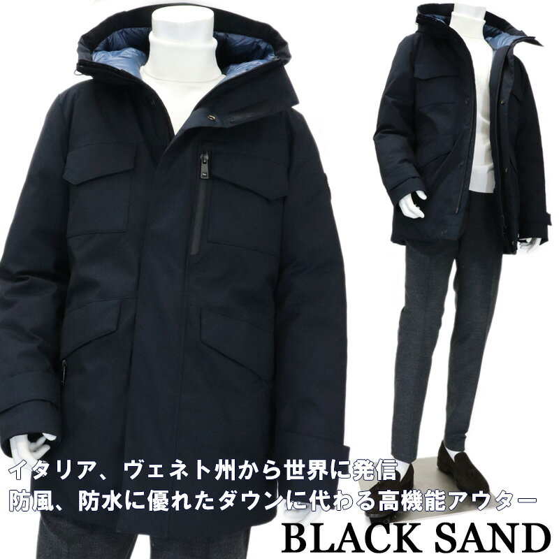 BLACKSAND ≪ブラックサンド≫ イタリアブランド 中綿 フィールドジャケット ミリタリージャケット フィールドコート メンズ 秋冬 アウター 高機能中綿 ≪ウォームビズ ビジネス カジュアル 中綿コート　ネイビー 紺　防水 防風 防寒≫【送料無料】79000-SWK