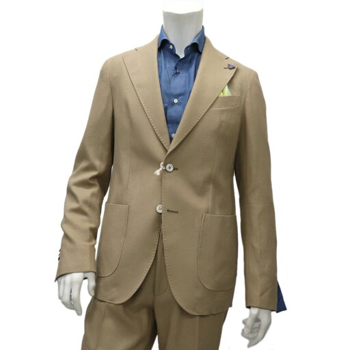 Orazio ≪オラツィオ≫ イタリアブランド 麻混 アンコン セットアップスーツ メンズ 春夏 超軽量一枚仕立て カジュアルスーツ ≪ベージュ 無地 ジャケット&パンツ≫ 【送料無料】88000SK