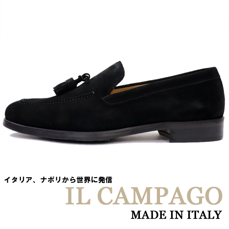 IL CAMPAGO　≪イルカンパゴ≫　イタリア製　タッセルスリッポンシューズ メンズ　イタリアブランド　スエードシューズ≪ビジネスシューズ カジュアルシューズ　革靴　本革　紳士靴　ブラック 黒≫【送料無料】35000