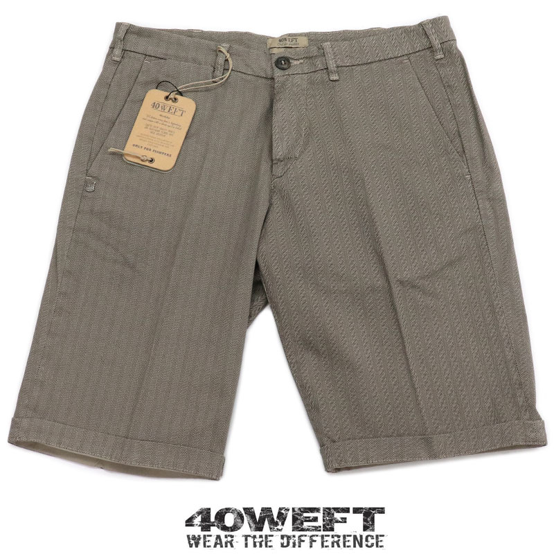 40WEFT ≪フォーティーウェフト≫　イタリアブランド ストレッチコットン ショートパンツ ショーツ メンズ 春夏 カジュアルパンツ バミューダ ハーフパンツ ボトムス 短パン ≪カーキ ミリタリーグリーン ヘリンボーン≫≪送料無料≫14000RS