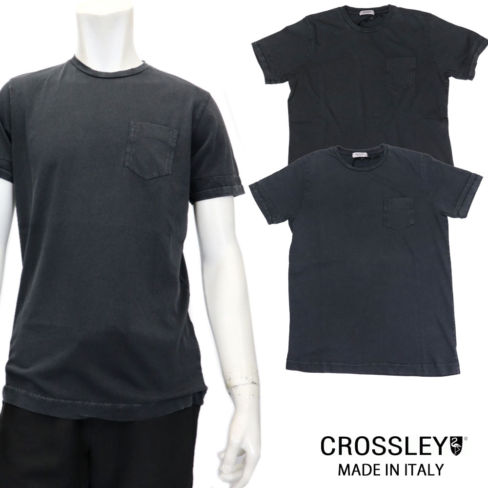 CROSSLEY クロスリー イタリア製 半袖 ポケットTシャツ メンズ 春夏 イタリアブランド ビンテージウォッシュ加工　≪ヴィンテージブラック 黒 ネイビー 紺 国内正規品≫9000G