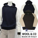 WOOL&CO ≪ウール&コー≫ イタリアブランド イタリア製 セーターパーカー ラグランスリーブウールセーター フード付きセーター 秋冬 メンズ ≪ネイビー ...