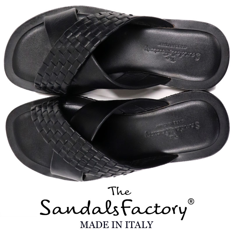 The Sandals Factory ザ サンダルズファクトリー イタリアブランド Nuovonicar メンズ イタリア製 イントレチャート レザーサンダル Sandals レザーサンダル メンズ 本革 春夏 トレンド ゴム底 ラバーソール ブラック 黒 送料無料 B スーツ ファッション
