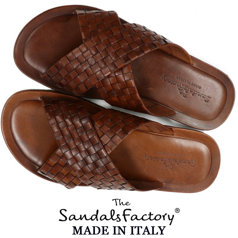 The Sandals Factory ≪ザ・サンダルズファクトリー≫ イタリアブランド　NuovoNicar イタリア製 イントレチャート レザーサンダル メンズ ≪本革 春夏 トレンド ゴム底 ラバーソール ブラウン 茶色≫【送料無料】BS