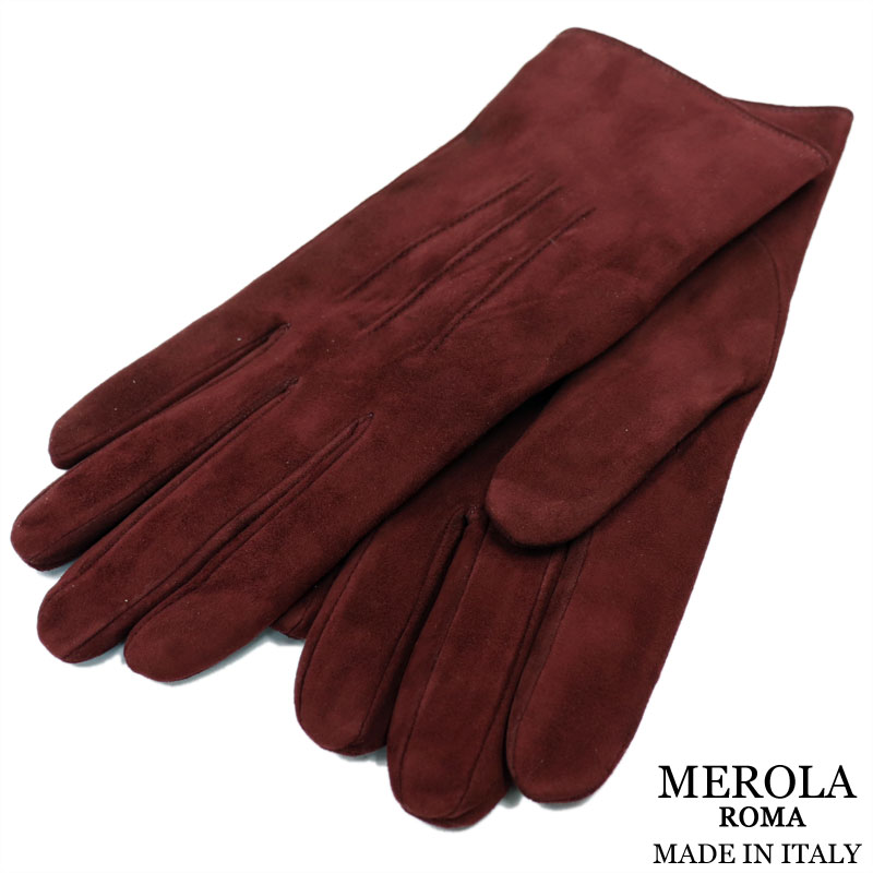 MEROLA イタリア名門老舗ブランド ≪メローラ≫ イタリア製 スエードレザーグローブ　メンズ　本革 手袋　スエード ≪RUBINO ルビーレッド　カシミヤライニング≫イタリア製革グローブ 秋冬【送料無料】BT