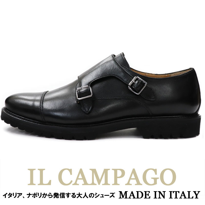 IL CAMPAGO ≪イルカンパゴ≫ イタリア製 ダブルモンクストラップシューズ メンズ イタリアブランド ドレスシューズ ≪ビジネスシューズ カジュアルシューズ 革靴 本革 紳士靴 ブラック 黒≫【送料無料】35000WTK