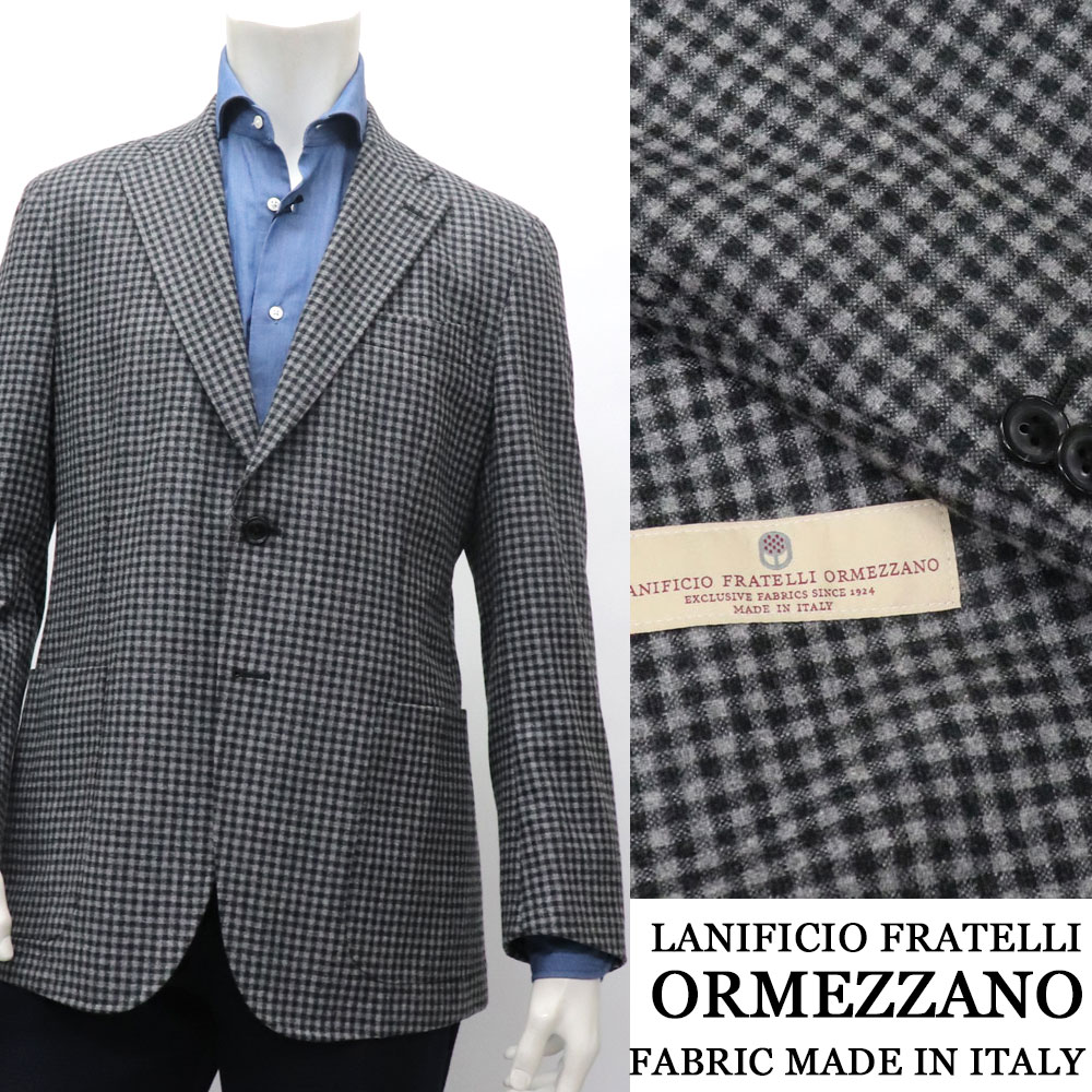 ORMEZZANO　オルメザーノ イタリア製生地　セミアンコン　ソフトテーラードジャケット メンズ 秋冬 オーダー工場仕立て 日本製　本開き　水牛ボタン仕様　グレーチェック90000K