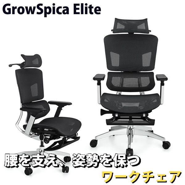 楽天ビューティージャングルグロウスピカ エリート GrowSpica Elite （全国一律送料無料） ワークチェア 仕事 椅子 デスクチェア パソコンチェア PCチェア 映画鑑賞 読書 猫背 背筋 フットレスト デスクワーク ファーストクラス ランバーサポート