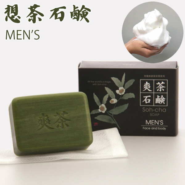 爽茶石鹸 メンズ MEN'S 泡立てネット付き (メール便送料無料) 洗顔 スキンケア 緑茶 洗浄 想茶石鹸 ボディソープ メイク落とし ミネラル カテキン ヒアルロン酸 人気