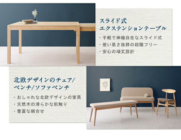 北欧デザイン スライド伸縮テーブル ダイニングセット 8人 9点セット(テーブル+チェア8脚) W135-235 [3]