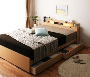 照明・棚付き収納ベッド ボンネルコイルマットレス付き ダブル