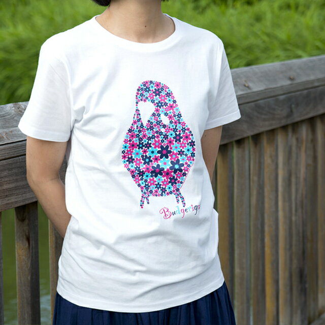 TOMO YAMASHITA DESIGN STUDIO. / セキセイインコ フラワー Tシャツ / ホワイト サイズ S 195A0266 ( BIRDMORE バードモア 鳥用品 鳥グッズ 雑貨 グッズ 鳥 とり トリ インコ プレゼント )