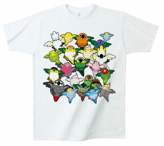 かんたろう たくさんバード Tシャツ　男性用 L BIRDMORE バードモア 鳥用品 鳥グッズ 雑貨 鳥 とり プレゼント