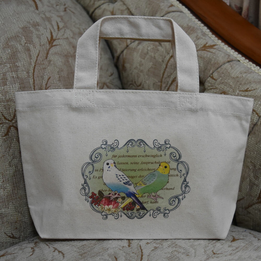 鳥乃都 / ★キャンバスランチバッグ・セキセイインコハルクイン / 077A0346　( BIRDMORE バードモア CRAFT GARDEN 鳥用品 鳥グッズ 雑貨 グッズ 鳥 とり トリ インコ プレゼント )