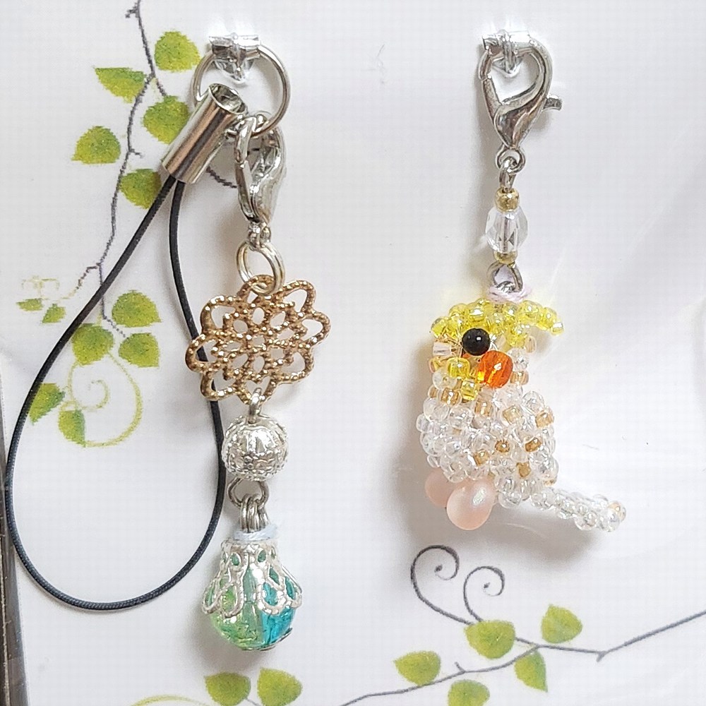 Rakuten - ビーズ工房小鳥屋さん 2WAYストラップ 豆オカメインコ　シナモンパール 082A0639 ネコポス対応可能　 BIRDMORE バードモア CRAFT GARDEN 鳥グッズ 鳥用品 雑貨 鳥 バード