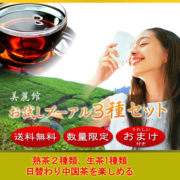 『ポイント10倍』無農薬　プーアル茶　熟茶 生茶 三種セット お試し おすすめ　中国茶　健康茶　体質改善 美味しく ダイエット 黒茶 プーアール茶 便秘　