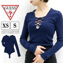 ゲス レディース トップス カジュアル GUESS W63P2FK5D91 長袖 レースアップボディスーツ INDIGO RIB | 1