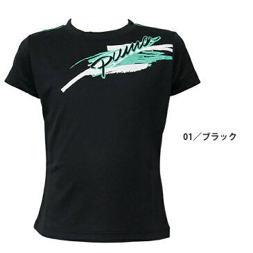 プーマ キッズ ランニング 半袖 Tシャツ PUMA 824828 GL SS Tee ガールズ ブラック ロゴ ブラック 男の子 女の子 ジュニア スポーツ ジム 運動 部活 かっこいい おしゃれ UV カット素材(UPF30) ストレッチ クルーネック プリントT