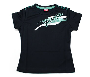 プーマ キッズ ランニング 半袖 Tシャツ PUMA 824828 GL SS Tee ガールズ ブラック ロゴ ブラック 男の子 女の子 ジュニア スポーツ ジム 運動 部活 かっこいい おしゃれ UV カット素材(UPF30) ストレッチ クルーネック プリントT