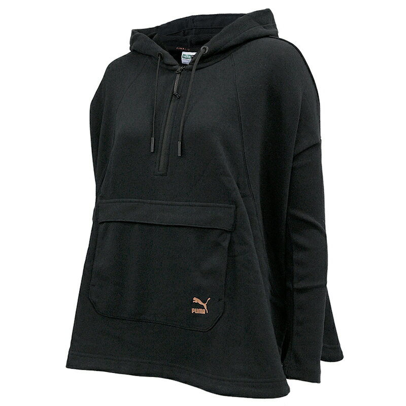 【値下げしました!!期間限定】プーマ レディース スウェット ケープ PUMA 572308 EVO HOODED CAPE フーデッドケープ | スポーツ ウェア トップス スエット パーカー ハーフ ジップ フード 長袖 リブ ビッグポケット 裏地 裏毛 パイル 吸水 黒 ブラック