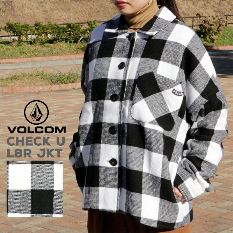 ボルコム レディース アウター VOLCOM B1531802 CHECK U L8R JACKET | モノトーン ブラック おしゃれ 上品 女性 チェック ピストル ロゴ 長袖 秋 冬 春 ジャケット 起毛 あたたか あったか 柔らかい 防寒 襟 シンプル ブランド 白 黒 上着 羽織 カジュアル きれいめ