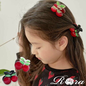 ローラ Rora プラハ おっきな ペア チェリー ヘアクリップ (2color) 子供服 キッズ 女の子 ヘアアクセサリー バンスクリップ ヘアピン 可愛い さくらんぼ 幼児 小学生 アカ 赤