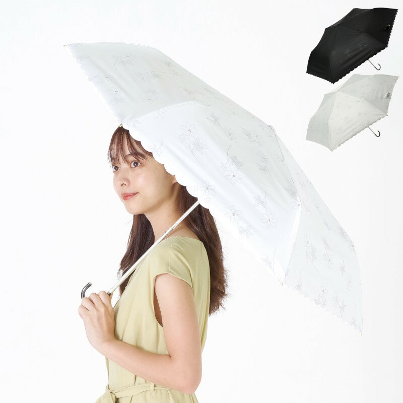 【レビュー特典】 日傘 晴雨兼用 雨傘 オールシーズン 折りたたみ傘 親骨50cm レディース 遮光フィオーレミニ 母の日 プレゼント ギフト 【ブラック/オフホワイト】【送料無料】 niftycolors 女性用 コンパクト 線画の花柄 大人っぽい おしゃれ ニフティカラーズ