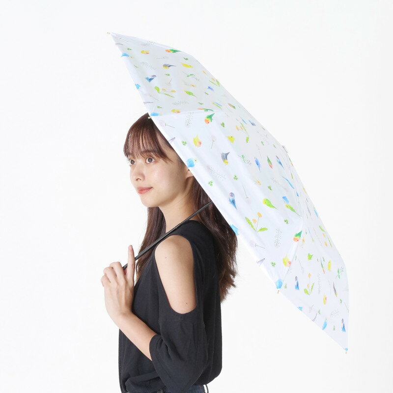 【レビュー特典】 日傘 晴雨兼用 雨傘 オールシーズン 折りたたみ傘 親骨50cm レディース 遮光ことりスレンダーミニ オフホワイト 母の日 プレゼント ギフト 【送料無料】 niftycolors 女性用 コンパクト 色とりどりの小鳥たち 春の野草 かわいい おしゃれ ニフティカラーズ