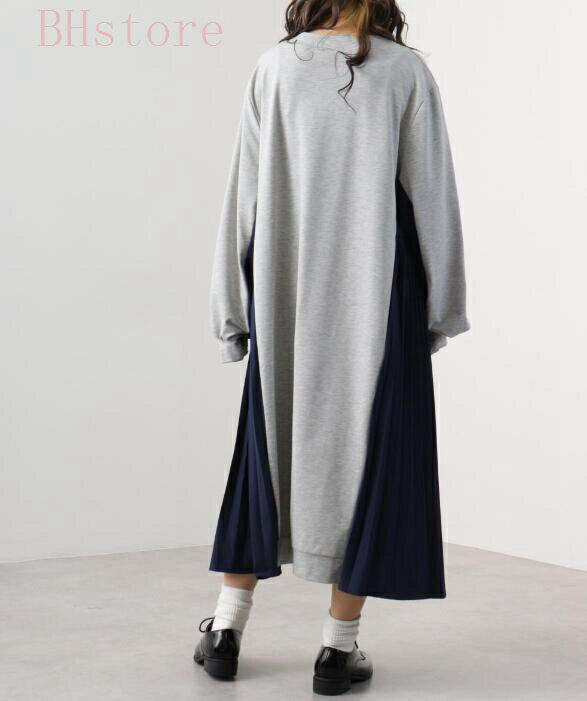 ロングワンピース レディース シャツワンピース 秋 春 長袖 無地 プリーツ ワンピース Aライン 着痩せ おしゃれ