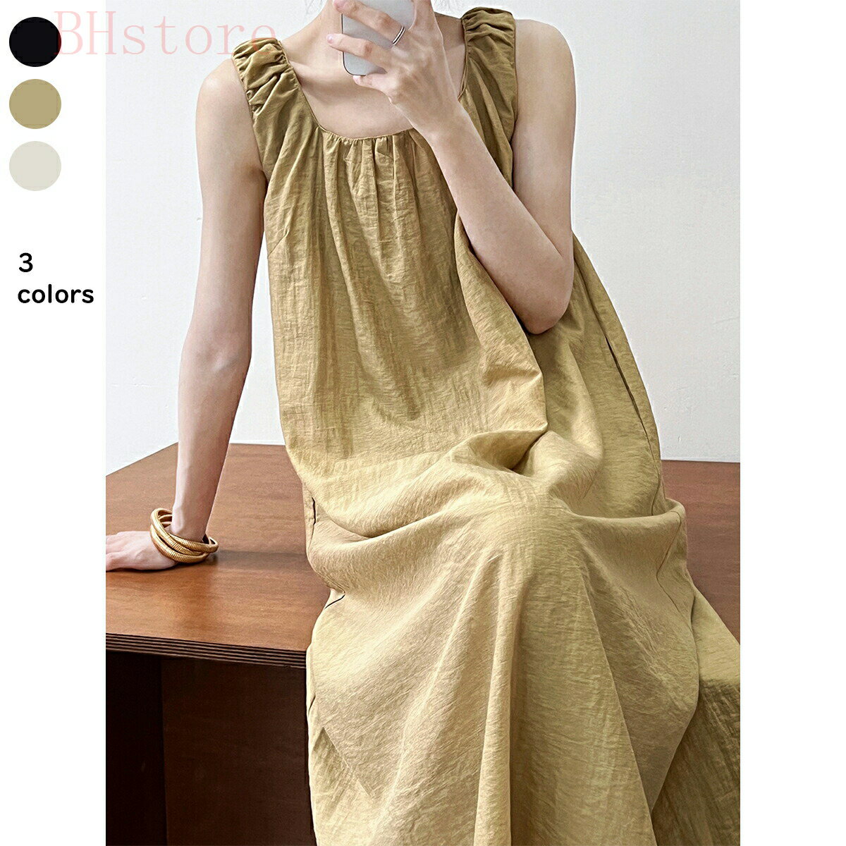 ワンピース リネンワンピース ロングワンピース Aライン 綿麻 ロング丈 ノースリーブ 麻 無地 体型カバーゆったり 体系カバー 柔らか 通勤 旅行 デート 春 夏