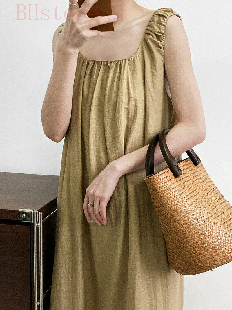 ワンピース リネンワンピース ロングワンピース Aライン 綿麻 ロング丈 ノースリーブ 麻 無地 体型カバーゆったり 体系カバー 柔らか 通勤 旅行 デート 春 夏