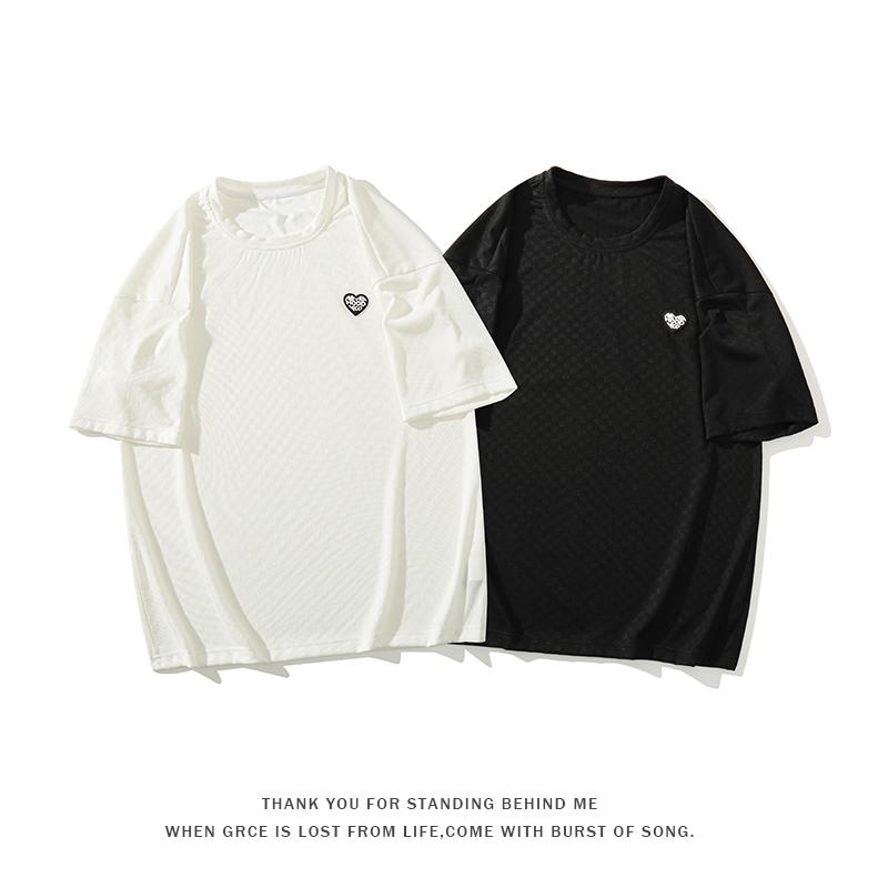 乐天商城 - tシャツ メンズ カットソー 半袖 メンズ ハート ロゴT ワンポイント ストレッチ 大きいサイズ おしゃれ カジュアル きれいめ 涼しい サマー