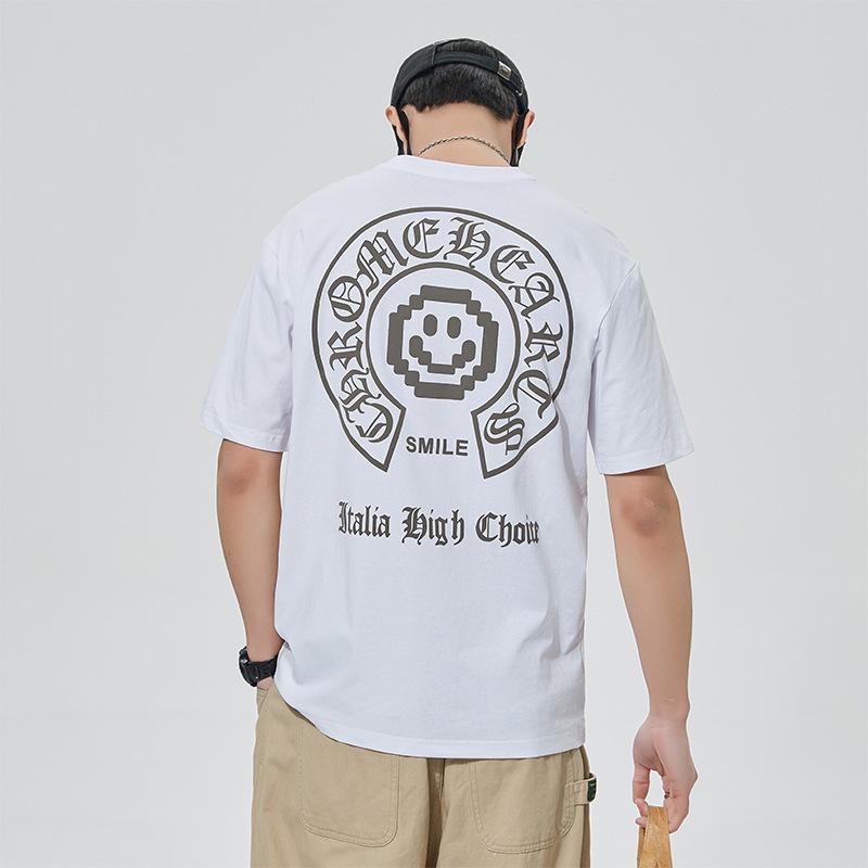 协力开发 - メンズ 半袖 Tシャツ オシャレ 丸首 バックプリント 笑顔 カレッジ ストリート カジュアル ロゴ トップス 夏 黒