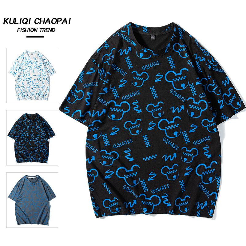 tシャツ メンズ カットソー メンズ 半袖 総柄 おしゃれ プリント オーバーサイズ アメカジ カジュアル ストリート 7.4オンス ビッグシルエット(4)