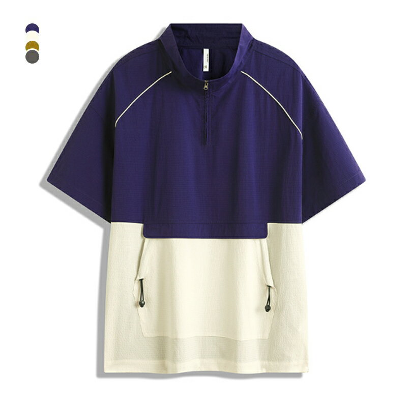 樂天商城 - tシャツ メンズ 半袖 ハーフジップ 吸湿速乾 接触冷感 ひんやり ポケット 切り替え 立ち襟 おしゃれ 涼しい 大きいサイズ メンズtシャツ Tシャツ カットソー