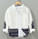 柄シャツ シャツ メンズ 長袖 シャツジャケット おしゃれ 切り替え カラー配色 カジュアルシャツ ライトアウター 羽織り トップス 春 春服 メンズ長袖シャツ