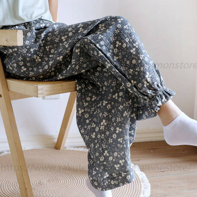 綿100% ルームパンツ パンツ レディース 秋冬 コットン 花柄 暖かい パジャマ パン...