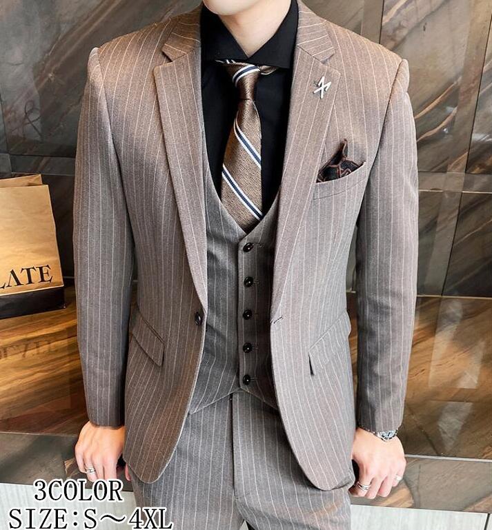 スーツ メンズ スリーピース タキシード 紳士服 礼服 メンズスーツ タキシードスーツ カッコイイ 1つボタンスーツ 3ピーススーツ セットアップ フォーマル メンズスーツ 二次会 成人式 就職活動 結婚式 ビジネススーツ ストライプ 冠婚葬祭 成人式 卒業式 就職活動