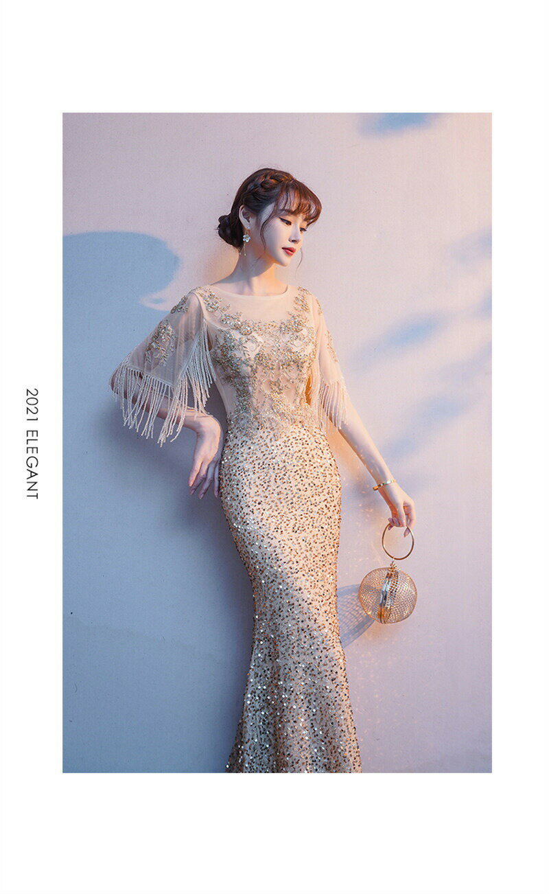 「品質良い」マーメイドドレス「S~2XL」ロング丈 パーティードレス ウエディングドレス お呼ばれ 二次会 披露宴 謝恩会 成人式 舞台衣装 キャバ嬢 スパンコール お姫様ドレス 同窓会 謝恩会 発表会 エレガント 結婚式ドレス ファスナー 金色 高級感