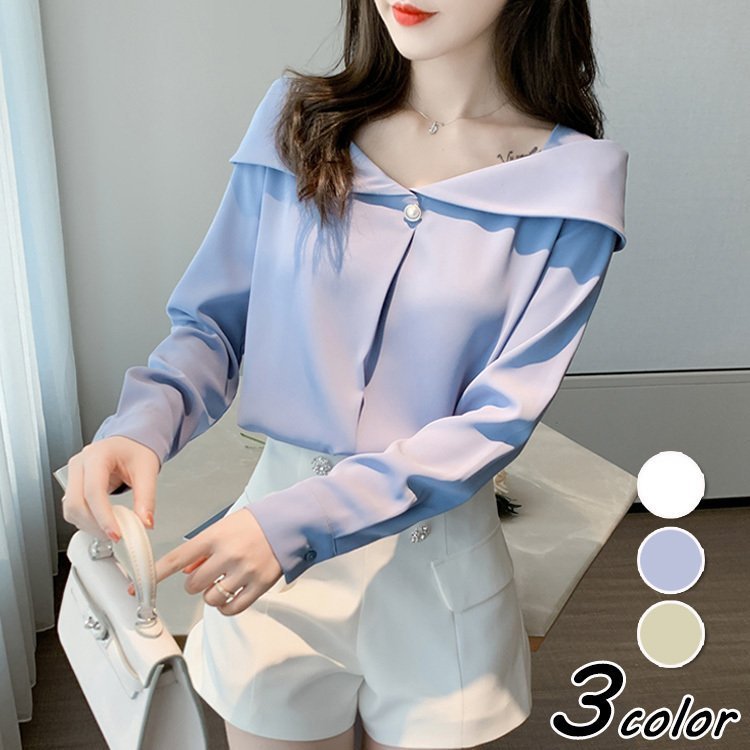 乐天商城 - ブラウス レディース きれいめ 40代 春夏秋新作 オシャレブラウス 白シフォンシャツ ボートネック 長袖トップス 大人 通勤OL ゆったり シャツ30代 50代 オフィス 通勤 シンプル 上品 おしゃれ 可愛い