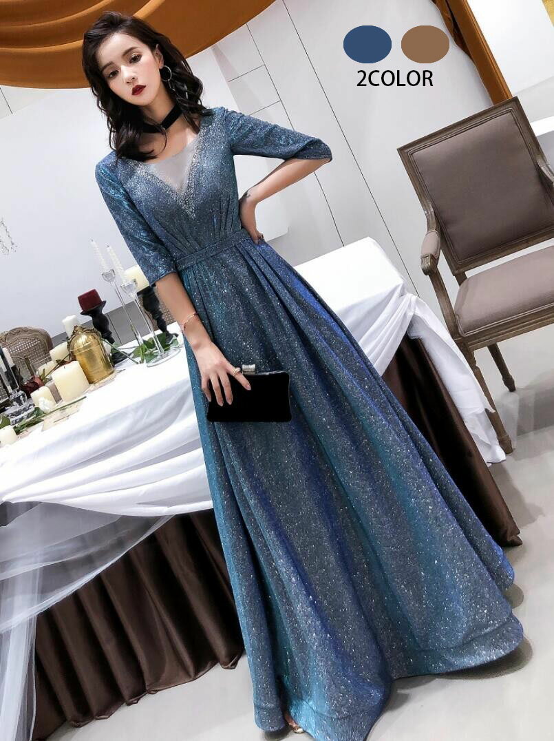 宴会礼服 - ウエディングドレス 袖あり カラードレス Aラインドレス 演奏会 Long dress ロングドレス 結婚式ドレス パーティードレス 二次会 衣装 舞台 披露宴 演奏会 発表会 ピアノ 大きいサイズ イベント用 20代 30代 40代