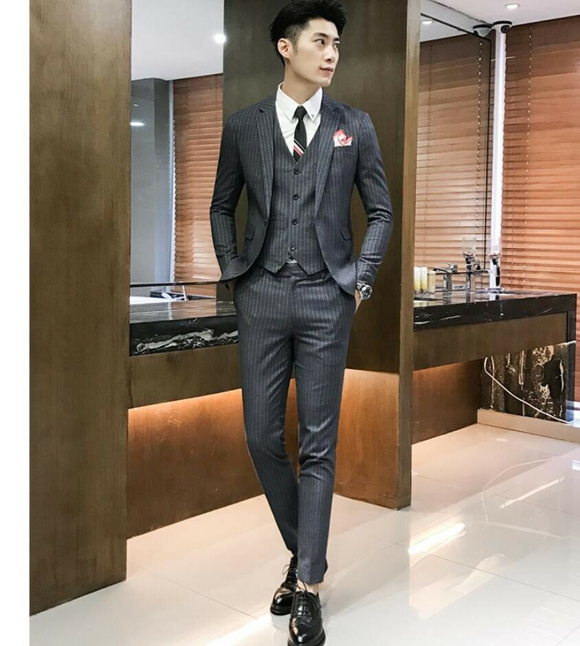メンズスーツ タキシードスーツ 3点セットスーツ ストライプ 1つボタンスーツ フォーマルスーツ 結婚式 二次会 成人式 卒業式 就職活 ビジネススーツ 披露宴 お洒落 カッコイイ 発表会 紳士服 人気定番