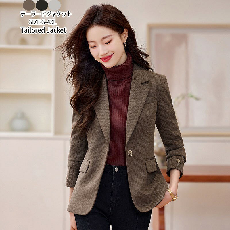 Other Jackets Jumpers - 【人気販売中 】テーラードジャケット レディース コート 長袖 アウター ジャケットスーツ ショート丈 ライトアウター 羽織り 袖ボダン付き お洒落 可愛い カジュアル シンプル フォーマル フェミニン 普段使い 着痩せ オフィス OL 春 秋 冬 S-4XL